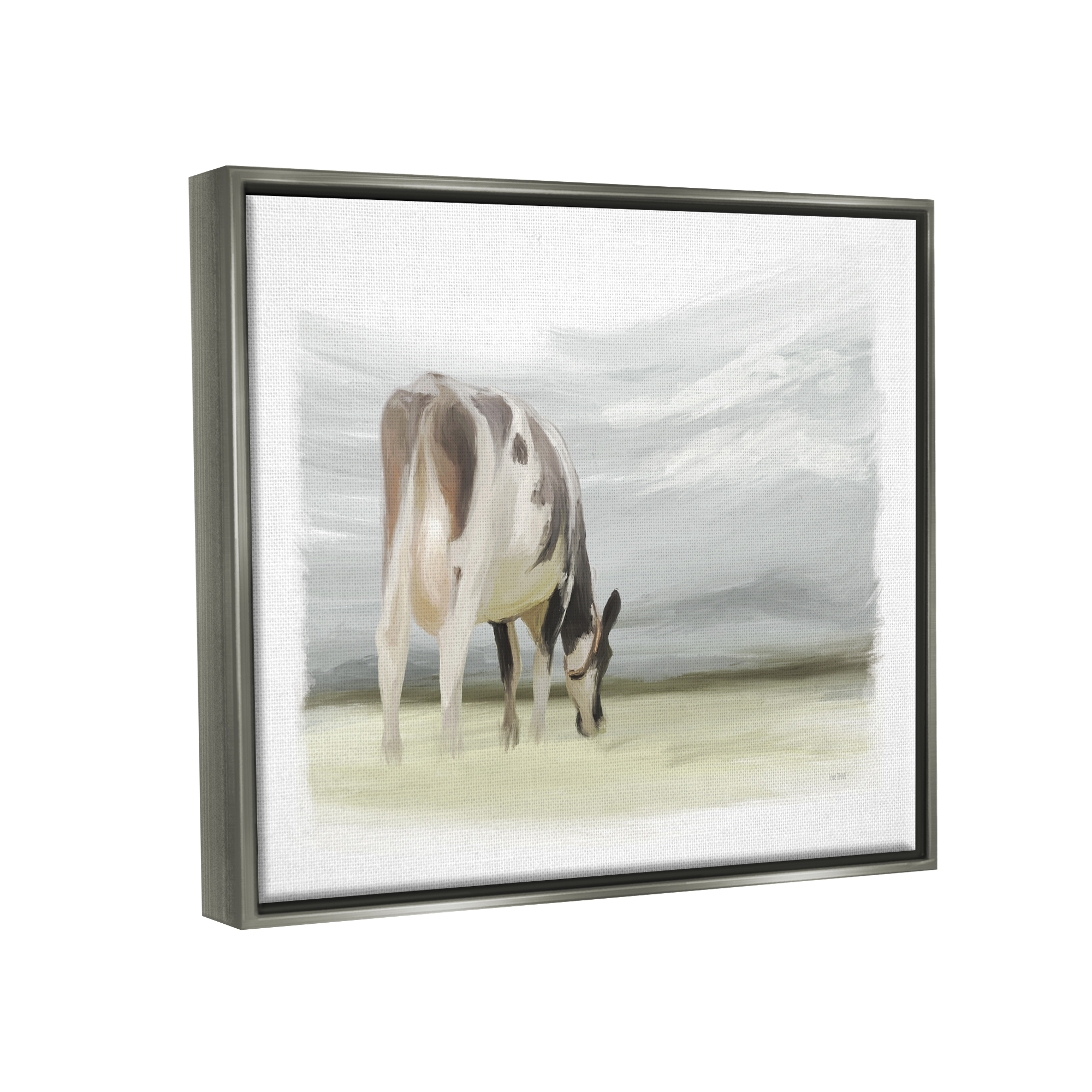 Stupell Farmhouse Cow Grazing Pasture Animals & Insects Painting Gray Floater Framed Art Print Wall Art