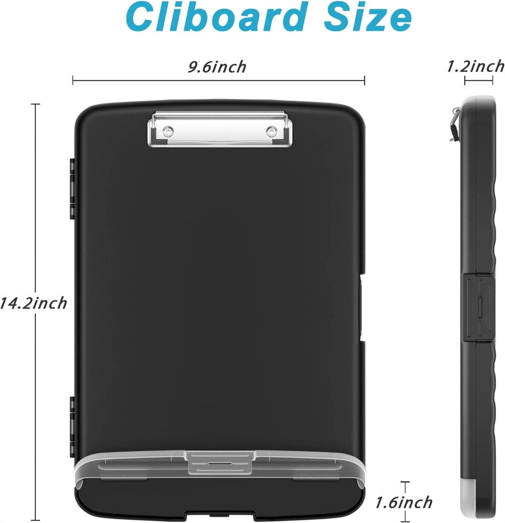 NOGIS Clipboard with Storage, Nursing Clipboards with Pen Holder and Refillable Lined Notepad, Heavy Duty Plastic Storage Clip Board, Clipboard Folder Side-Opening, Black
