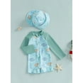 thumbnail image 3 of Suealasg Baby Boys One Piece Swimsuits Infant Boys Long Sleeve Dinosaur/Sea Creature Print Jumpsuit Swimwear + Cap Newborn Boys Summer Romper Bathing Suit Beachwear, 3 of 7