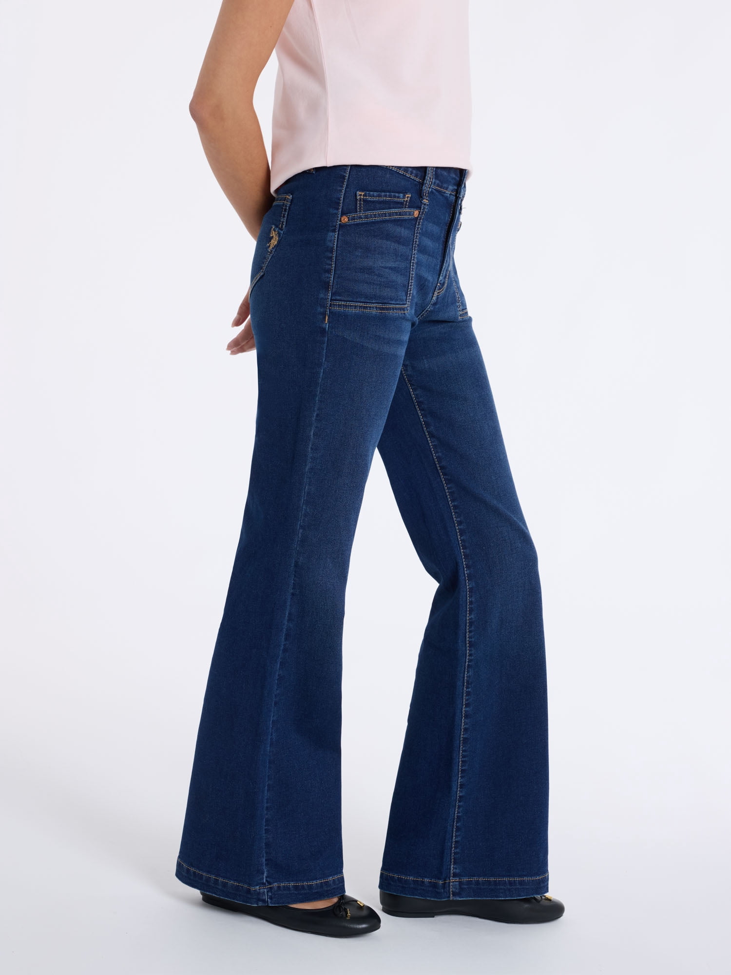 U.S. Polo Assn. Women's Patch Pocket Flare Knit Denim Jeans
