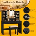 thumbnail image 6 of Vanity Desk Set with Mirror and Lights, Makeup Vanity Table with 2 Large Drawers& Charging Station, Modern Vanity Dressing Table with Stool for Bedroom, Black, 6 of 9