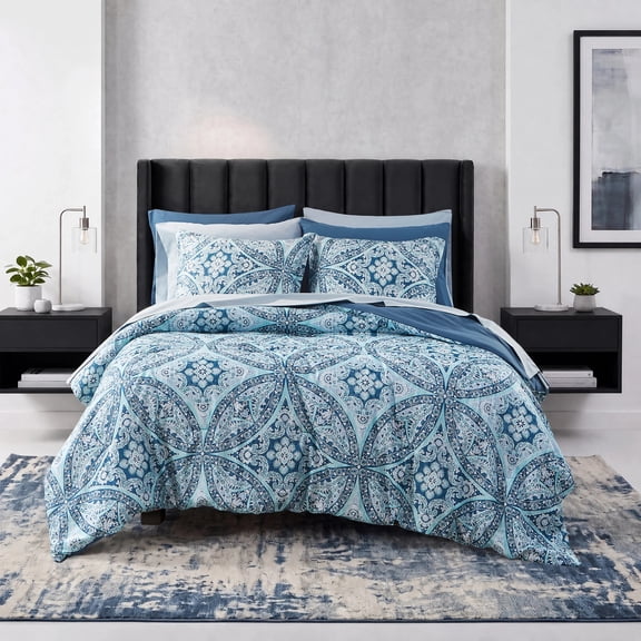 Regency Heights King Size Comforter Sets, 9-Piece Bed in a Bag King, Blue Bedding Comforter Set with Comforter, Flat Sheet, Fitted Sheet with Side Pockets