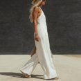 thumbnail image 2 of Morttic Women's Halter Backless Wide-Leg Jumpsuit with Pocket – Sleeveless Button Front Sexy Summer Vacation One Piece White，S, 2 of 4