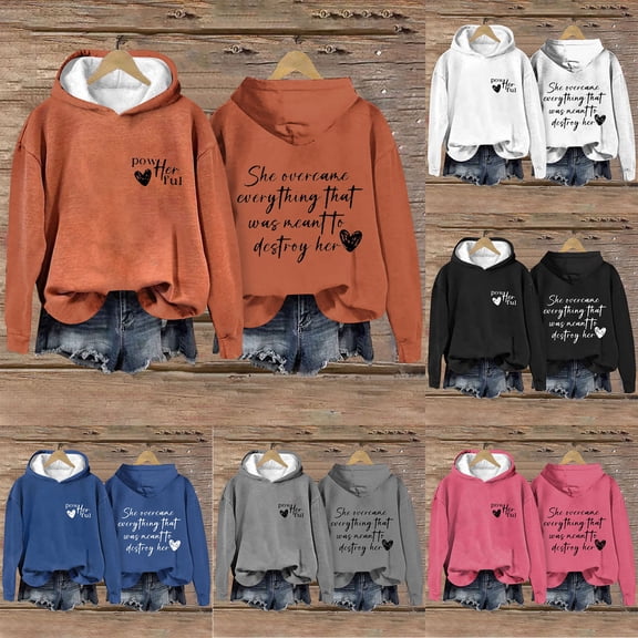 Ounisa Women's Fall Winter Print Front Back Hooded Long Sleeve Sweatshirt Top Soft Breathable Lightweight Cozy Pullover