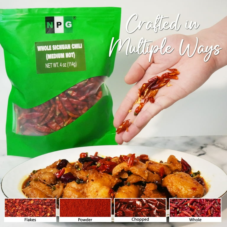 ホットチリ NPG, Dried Sichuan Red Chili Peppers, 4 Ounces, Medium Hot