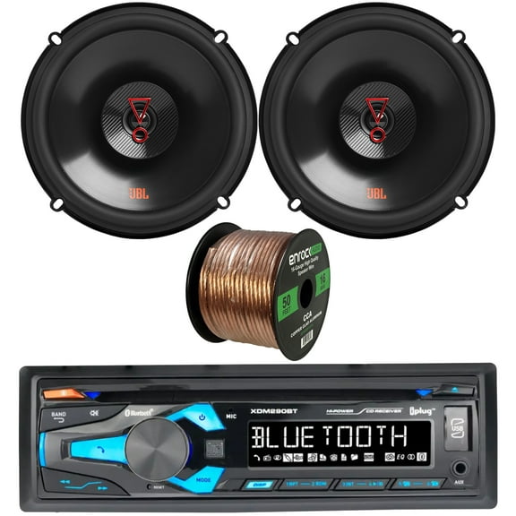 Dual Electronics XDM290BT Single DIN In-Dash CD Bluetooth MP3 AUX USB AM/FM Radio Stereo Receiver Bundled With 2x JBL Stage3 627 6.5" 2-Way 225 Watt Max Power Coaxial Car Audio Speakers Speaker Wire