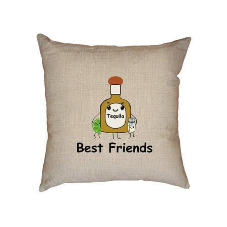 Best Friends Tequila Salt and Lime - Drinking Graphic Decorative Linen Throw Cushion Pillow Case with