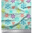 thumbnail image 1 of Soimoi Green polyester Crepe Fabric Snow Flakes Floral Printed Craft Fabric by the Yard 42 Inch Wide, 1 of 3