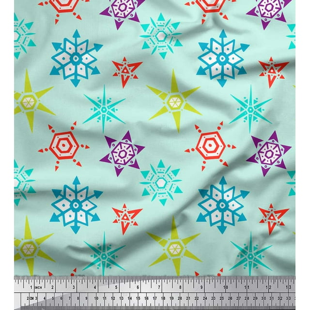 Soimoi Green Poly Georgette Fabric Snow Flakes Floral Print Fabric by Yard 52 Inch Wide