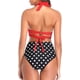 thumbnail image 5 of Traje de baño de bikini vintage para mujer, conjunto de dos piezas de cintura alta con volantes y pantalones de bikini con volantes y cordones, en combinación con traje de baño 3/4, 5 of 6
