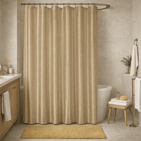 Serafina Home Luxury Fabric Gold Shower Curtain: Shimmering Textured Jacquard Cloth 70" x 72"