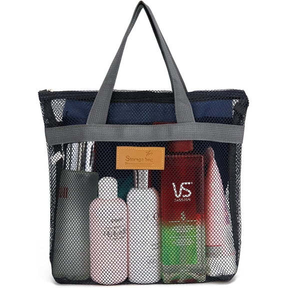 Mesh Shower Caddy Bag Portable Hanging Toiletry Bag Bath Organizer with Zipper for Travel, Gym, Swimming, Camping, College Dorms, Beach