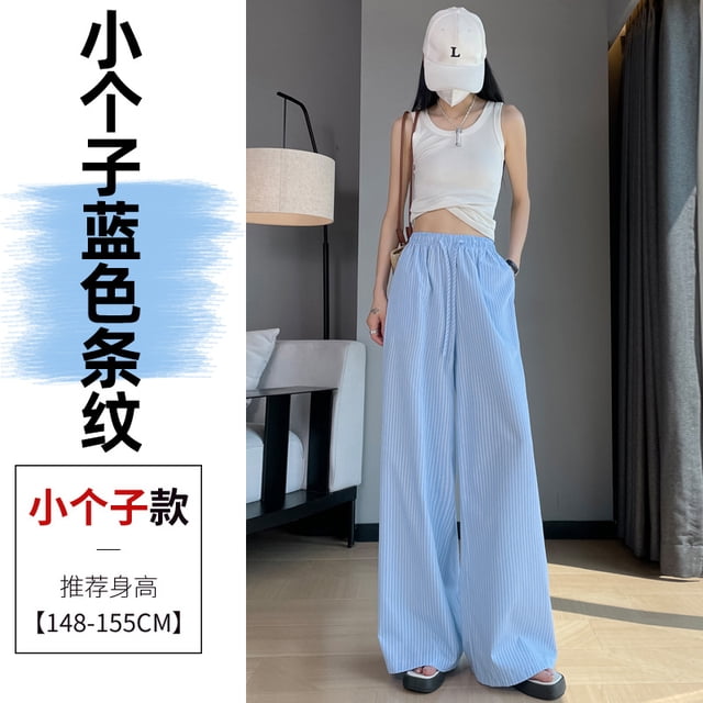 RWJDXD Pantalon Décontracté à Rayures Verticales Bleu Réel pour Femmes, Pantalon d'Été à Jambes Larges et Droites