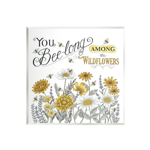 Stupell Industries Encouraging Bumble Bee Quote Blossoming Flower Meadow Graphic Art Unframed Art Print Wall Art, Design by Deb Strain