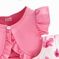 thumbnail image 4 of Toddler Baby Girls Outfits Sleeveless Floral Print Dress Ruffle Short Sleeve Coat Bow Headband Clothing sets, 4 of 4