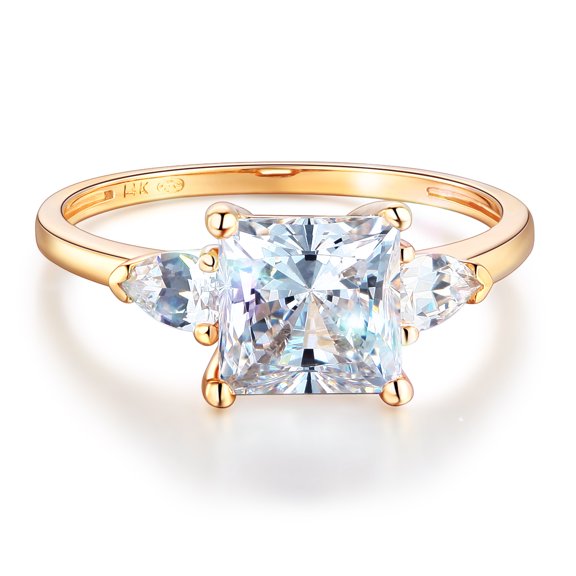 Wellingsale Ladies Solid 14k Yellow Gold Polished CZ Cubic Zirconia Princess Cut Engagement Ring - Size 4