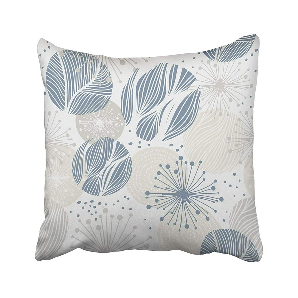 USART Blue Circle Abstract Hand Drawn Whimsical Dot Flower Grey Pillow