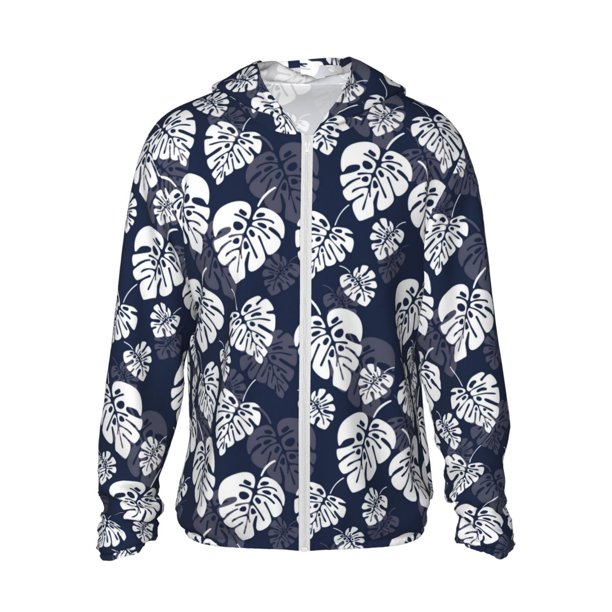 Balery White Leaves Sudadera ligera de manga larga con capucha y protección solar UPF 50+ para hombre y mujer, ideal para pesca y running-3X-Large