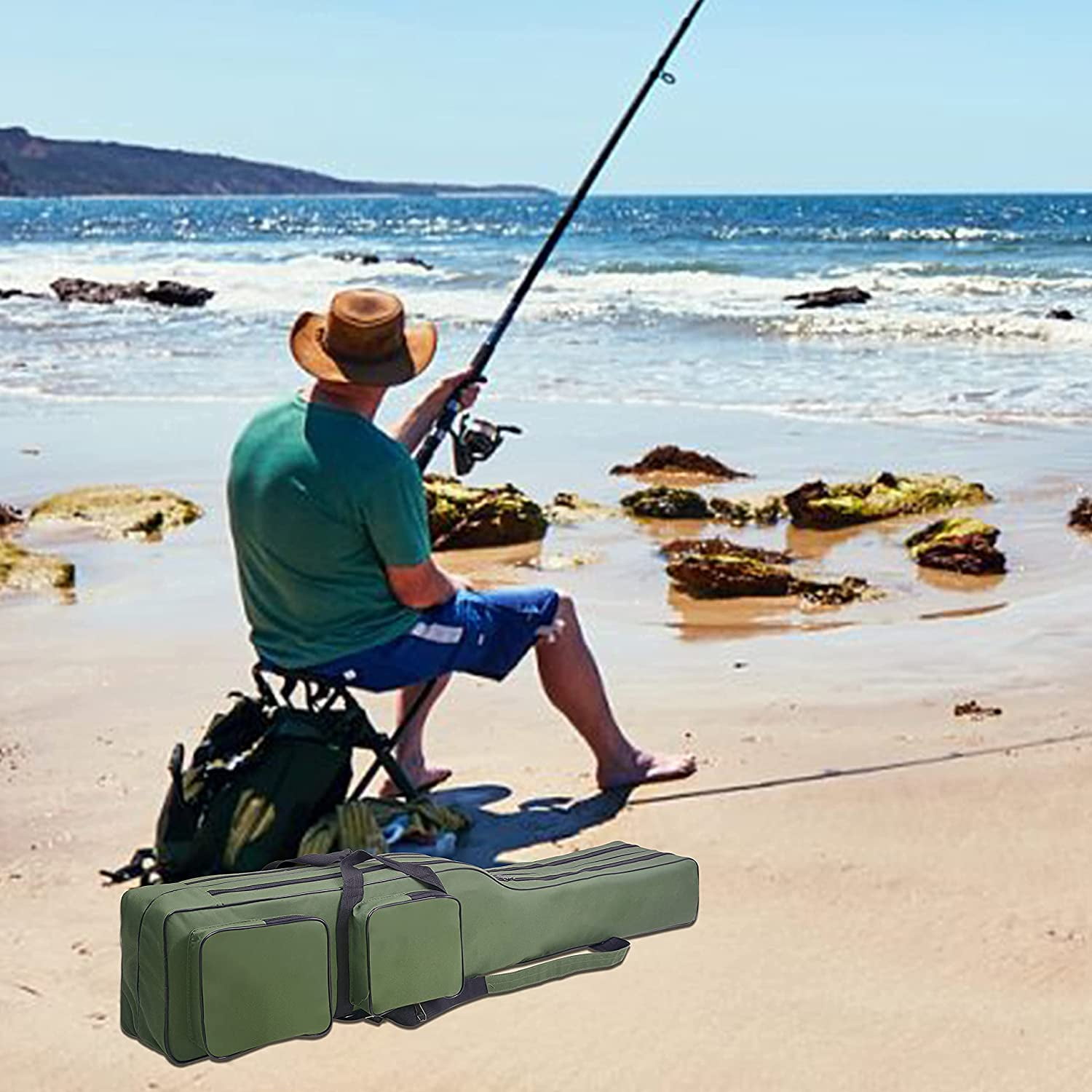 Fishing Rod Case 4.27 ft Fishing Pole Bag Case Portable Fishing Pole Case for Travel Waterproof Fishing Rod Reel Organizer Oxford Fishing Gear Bag for Saltwater Freshwater Ice Fishing Gift for Men