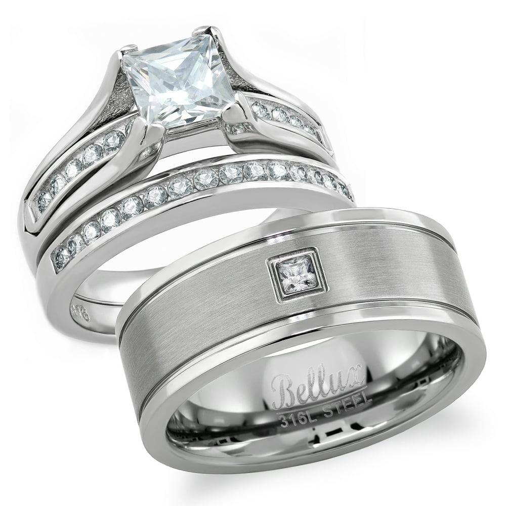 Bellux Style - His and Hers Wedding Ring Sets Stainless ...