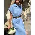 thumbnail image 4 of Women's Button Down Belted Cotton Linen Maxi Dresses Sleeveless Long Pockets Shirt Dress Blue S, 4 of 7