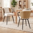 thumbnail image 2 of Daluvenix Rattan Dining Chairs Set of 2 Accent Chairs with Rattan Backrest & Teddy Fleece Fabric Cushion Black, 2 of 7