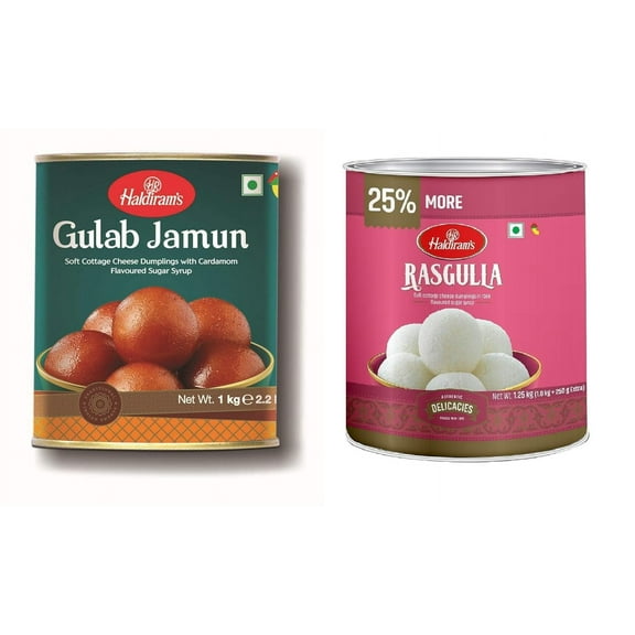 2 Pcs of Haldirams 1 Kg Each Gulab Jamun & Rasgulla Assortment