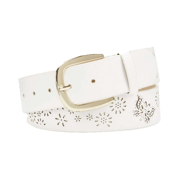 INC International Concepts Women’s Perforated Flowers Butterfly Belt, Natural, Large