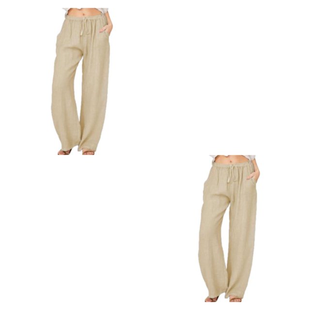 Jumpingount Pantalones sueltos para mujer para diario cómodo y de moda Pantalones casuales de algodón para mujer Pantalones rectos caqui L caqui L 2Conjunto