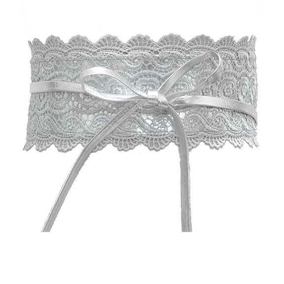 Xiao Hua Women's Imitation Leather Belt Fashion Obi Style Lace Tie Wide Bag Belt Silver