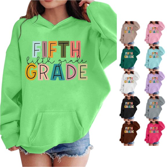 Vividxx Hoodies For Girls Long Sleeve Letter Print Pocket Pullover Casual Hooded Sweatshirts For School Fashion Clothes 3-4 Years