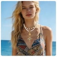 thumbnail image 5 of LuLiaMenton 3PCS Faux Pearl Necklace Gold Plated Turtle Manta Ray Abalone Shell Pendant Beach Women Necklace, 5 of 6