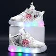 thumbnail image 3 of Light up Shoes for Girls Cute Cartoon Trendy Color Block Flat Sneakers Hook and Loop Lace up Casual Skate Shoes White 7 Toddler, 3 of 5