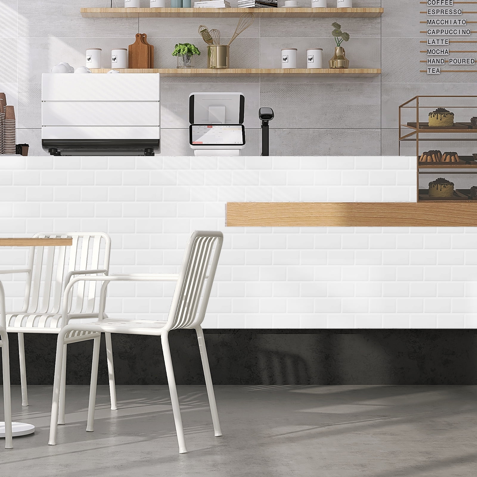 DEWOO Peel and Stick Backsplash - 10 Sheets of 12"×12" - 3D Adhesive Peel and Stick Tile Backsplash for Kitchen, Bathroom, Wall Tile, White