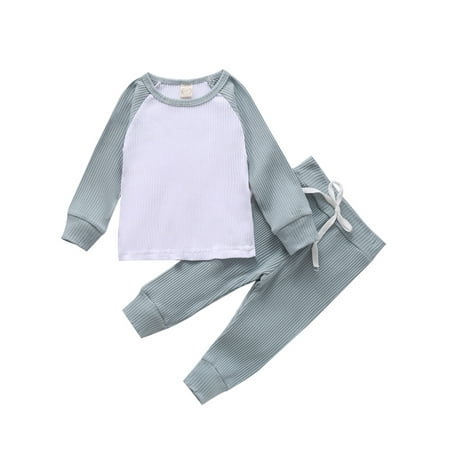 

Newborn Infant Toddler Baby Clothes Ribbed Knitted Cotton Long Sleeve Tops Long Pants Fall Outfits
