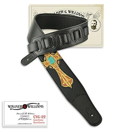 Padded Guitar Strap Walker & Williams CVG-22 Padded Leather Guitar Strap with Hand Tooled Christian Cross ()