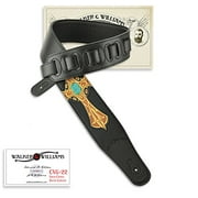 Walker & Williams CVG-22 Padded Leather Guitar Strap with Hand Tooled Christian Cross