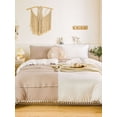 thumbnail image 3 of Move Over White Taupe Bedding Sets King Reversible Pom Poms Duvet Cover Set Ball Fringe Pattern 100% Washed Microfiber No Filling, 3 of 8