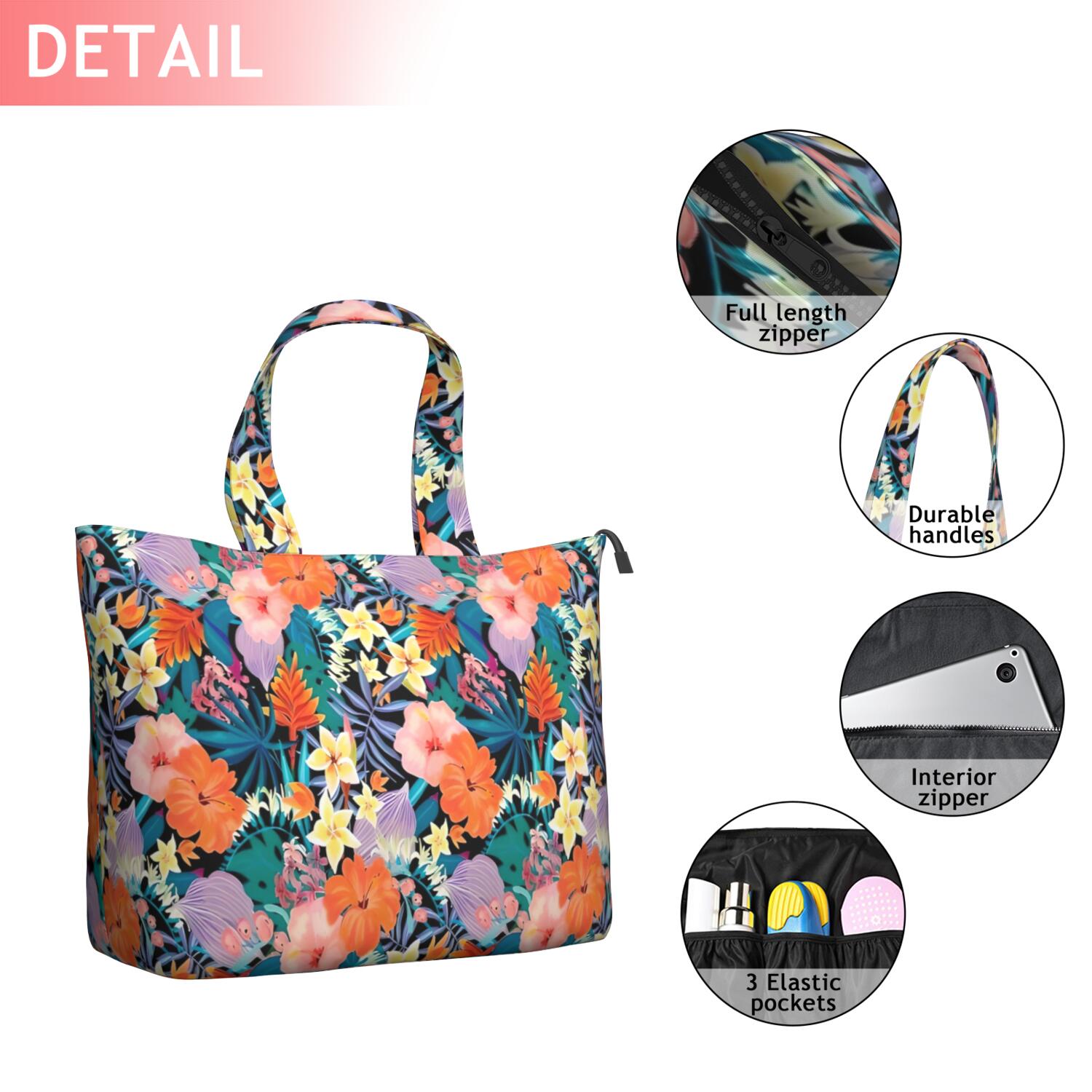 Pioneer Flower Floral Print Pattern Travel Tote Bags for Women Carry On,Large Weekender Bags for Women Travel,Multi Functional Duffle Bag for Work,Shopping,Sports
