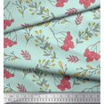 thumbnail image 2 of Soimoi Green Cotton Voile Fabric Red Berries & Leaves Decor Fabric Printed Yard 42 Inch Wide, 2 of 3