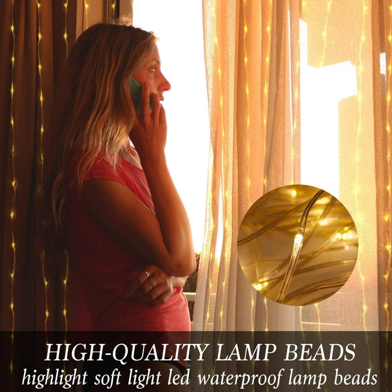 Battery Operated Curtain String Lights 6.6 6.6ft 200 LED Curtain