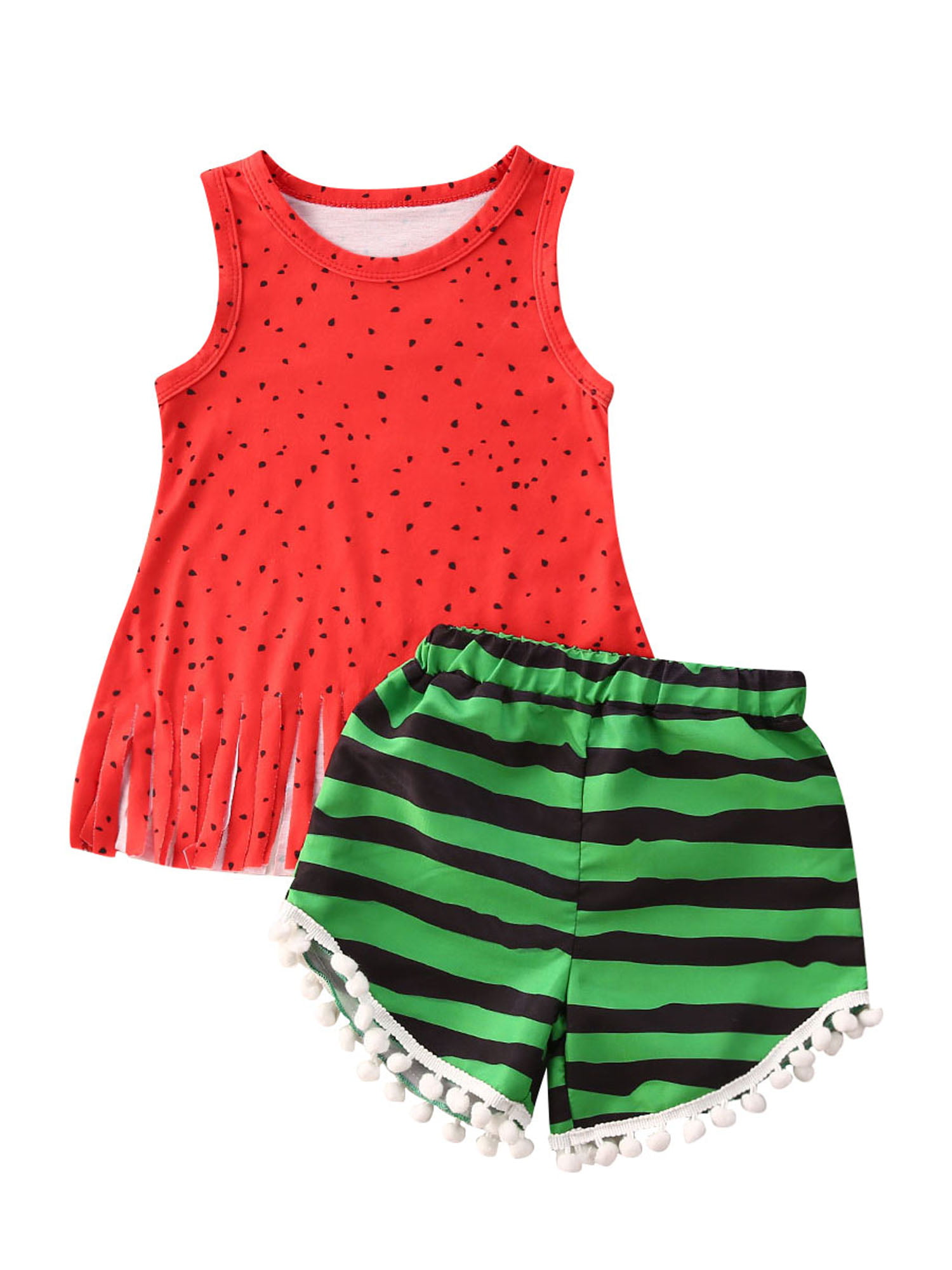 Baby Girls Watermelon Vest Shorts Sleepsuit Set Kids Summer Sleeveless Pajamas Clothes