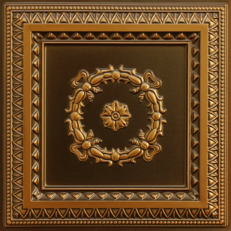 Dundee Deco's Rustic Antique Gold Traditional Glue Up/Drop In Ceiling Panels, 2 ft. X 2 ft. (4 sq ft.) each, Pack of 25