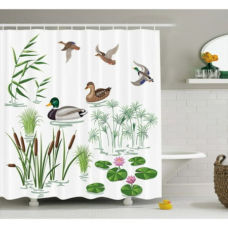 Duck Shower Curtain Set By Lake Animals And Plants With Lily