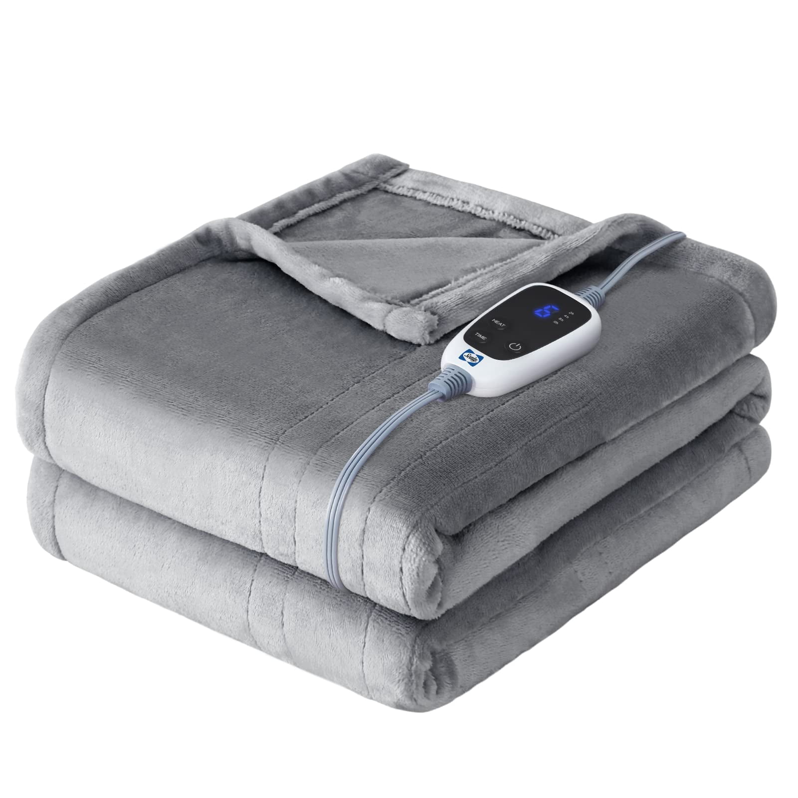 Sealy Electric Blanket Throw, Flannel Heated Blanket with 6 Heat Settings u0026  2-10 Hours Auto Shut Off, Fast Heating u0026 Machine Washable for Home Office  Use, 50x60 Inch, Light Grey - Walmart.com