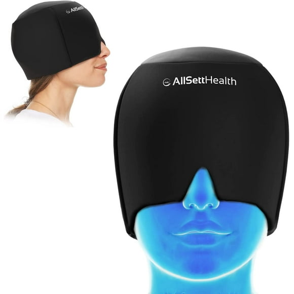 AllSett Health Form Fitting Migraine Relief Ice Head Wrap | Headache and Migraine Hat | Hot and Cold Therapy for Puffy Eyes, Tension, Sinus and Stress Relief