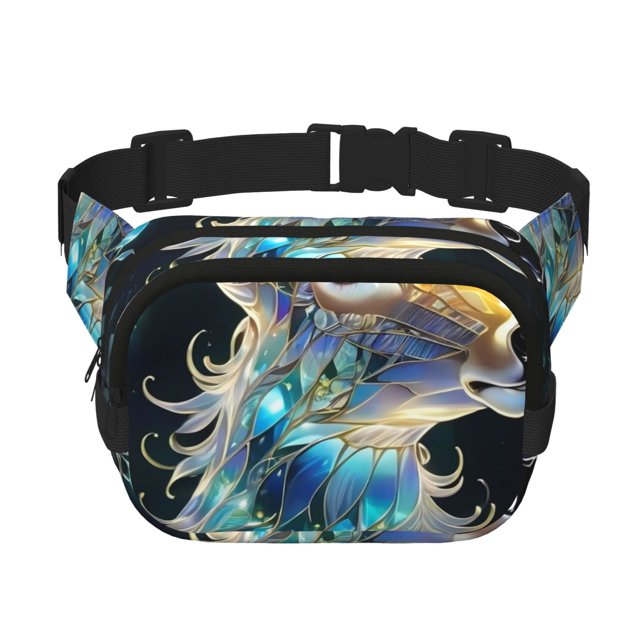 Disketp Colorful Stained Glass Deer Riñonera de Doble Capa, Bolsa de Cintura Ajustable para Viajes, Correr y Senderismo, Riñonera Ligera para Hombre y Mujer
