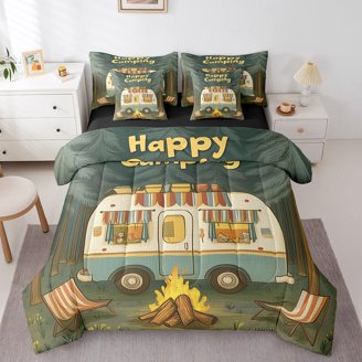 Erosebridal Kids Camper Bedding Set Queen - 7 Pcs Comforter Set, Camping Theme, Microfiber, Adventure Design