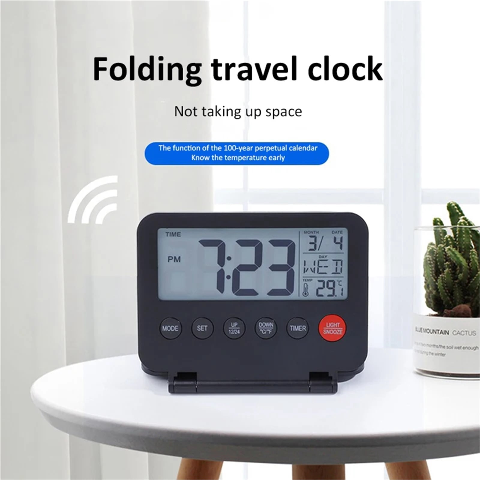Travel Alarm Clock Ultra-thin Small Digital Clock Folding Battery Operated Alarm with Calendar/Backlight/Temp/Snooze