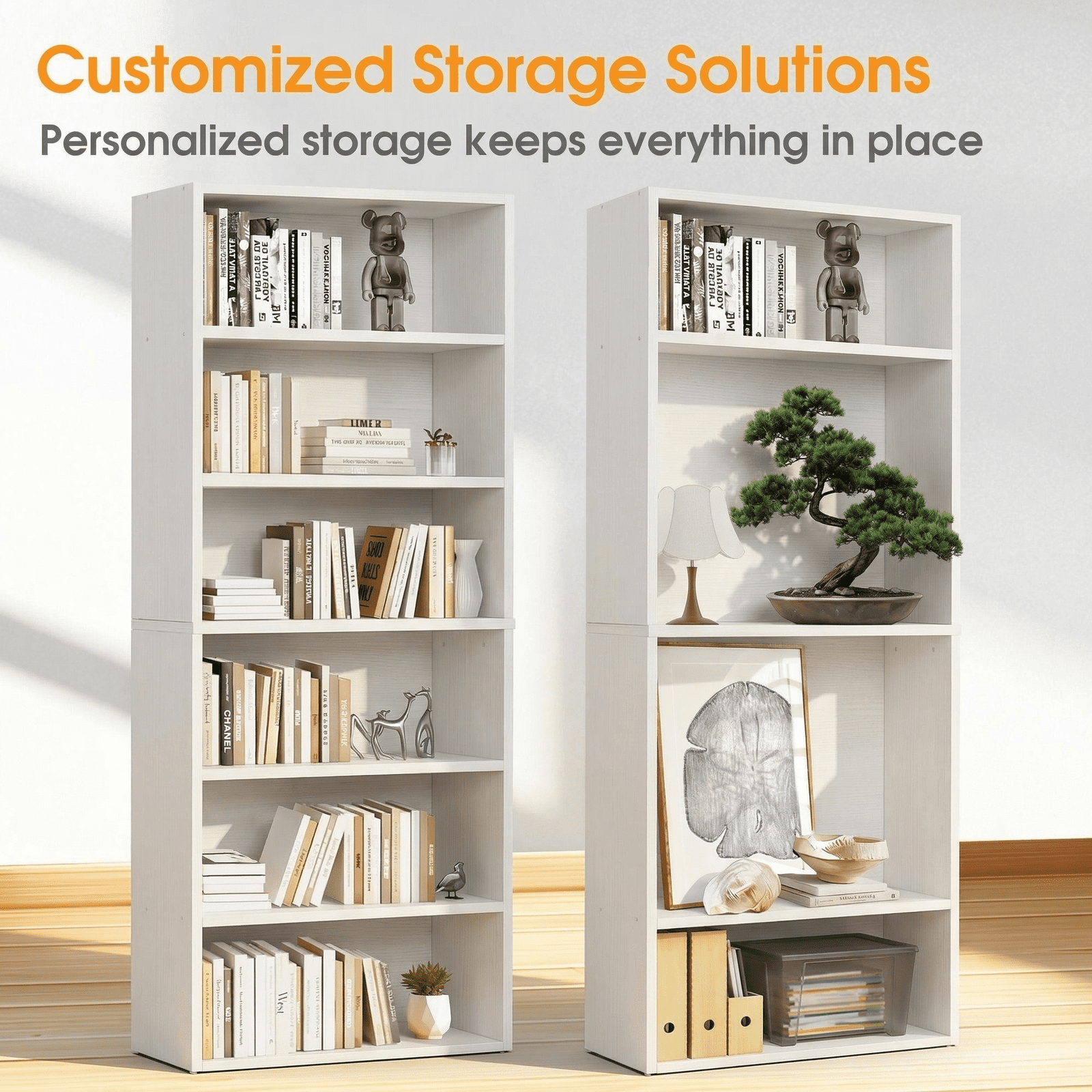 EDX 6 Tier Bookcase Storage, 63 Inch Large Tall Floor Standing Open Bookshelf for Home Office, Living Room, and Bedroom, White
